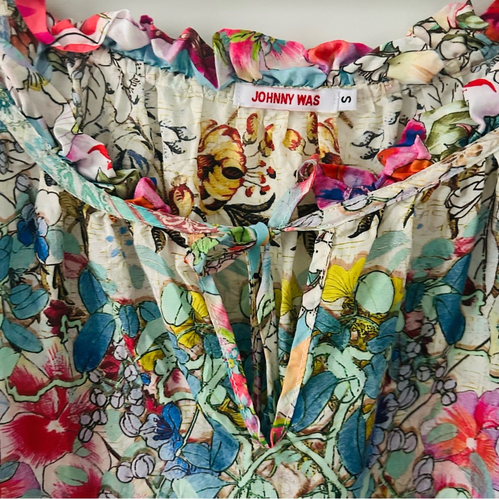 Johnny Was Daria 100% Silk Boho Cold Shoulder Boho Bell Sleeve Blouse Top S - Picture 10 of 13